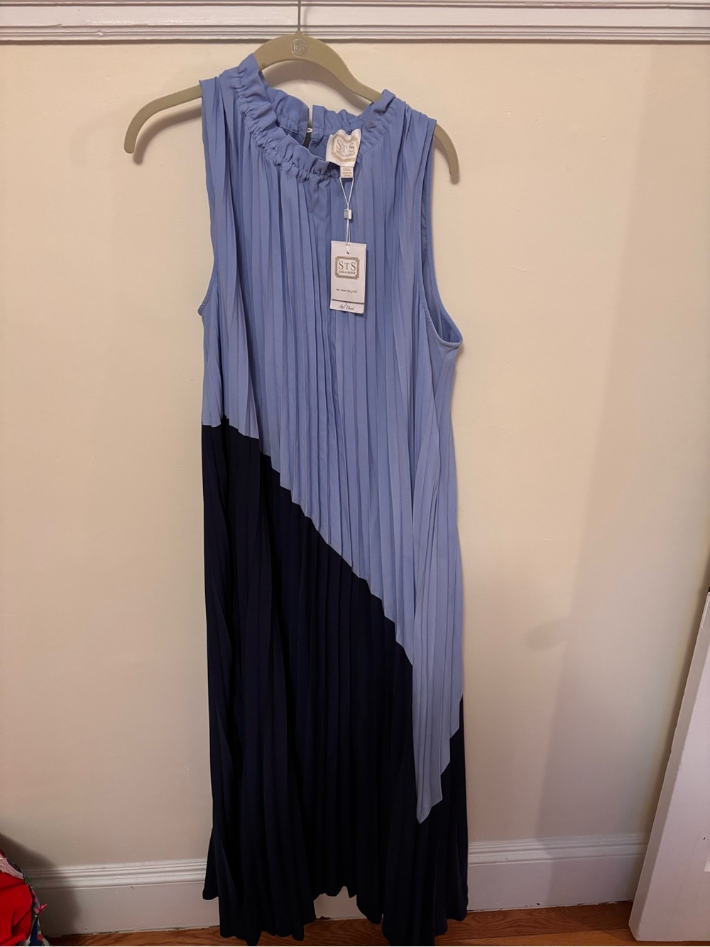 Sail to Sable Light Blue & Navy Pleated Maxi Dress